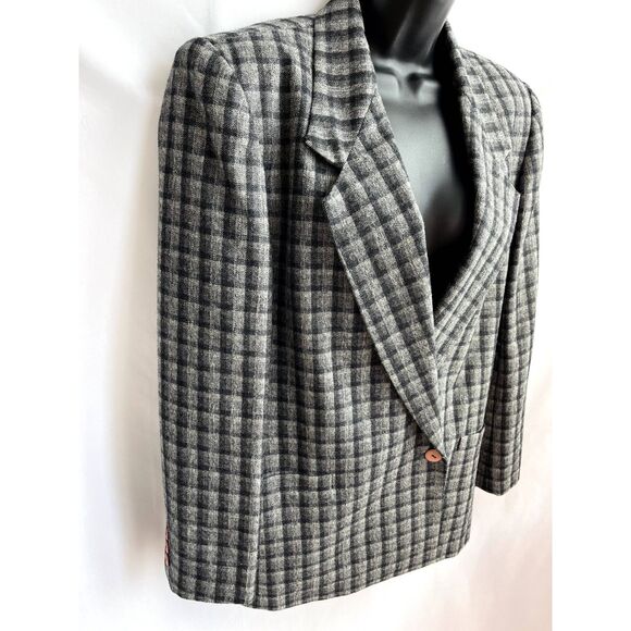Vintage Michelle Stuart 100% Wool Grey Plaid Checkered Blazer Sz 8 Career Office - Picture 3 of 10